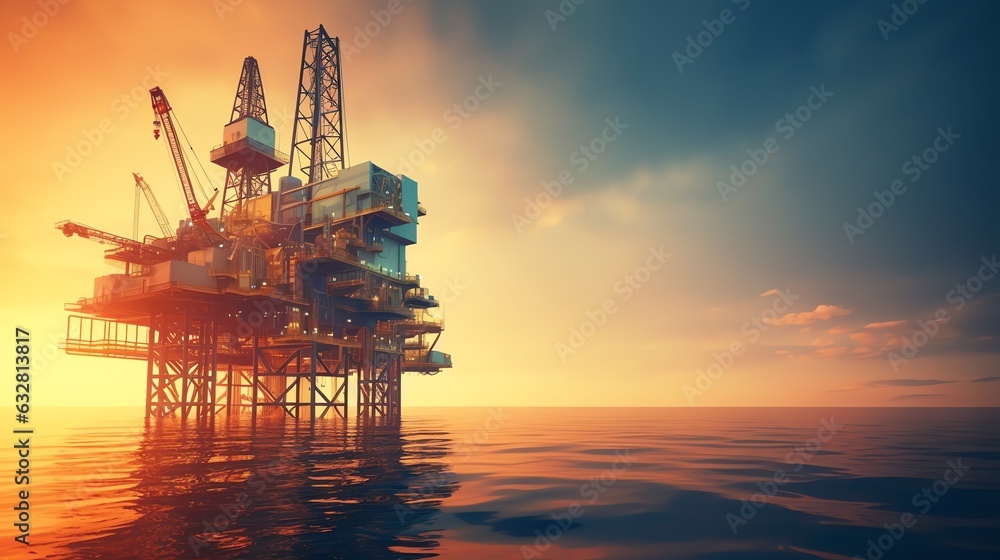 Offshore oil or rig on ocean