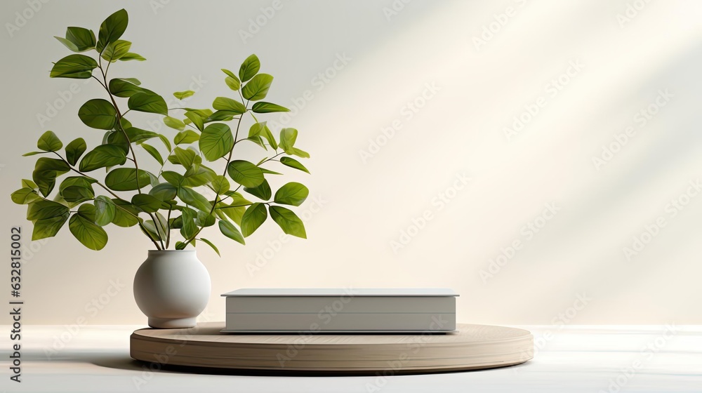 podium design for product display or product stand with leaf ornaments and minimalist background podium design for product display or product stand with leaf ornaments and minimalist background