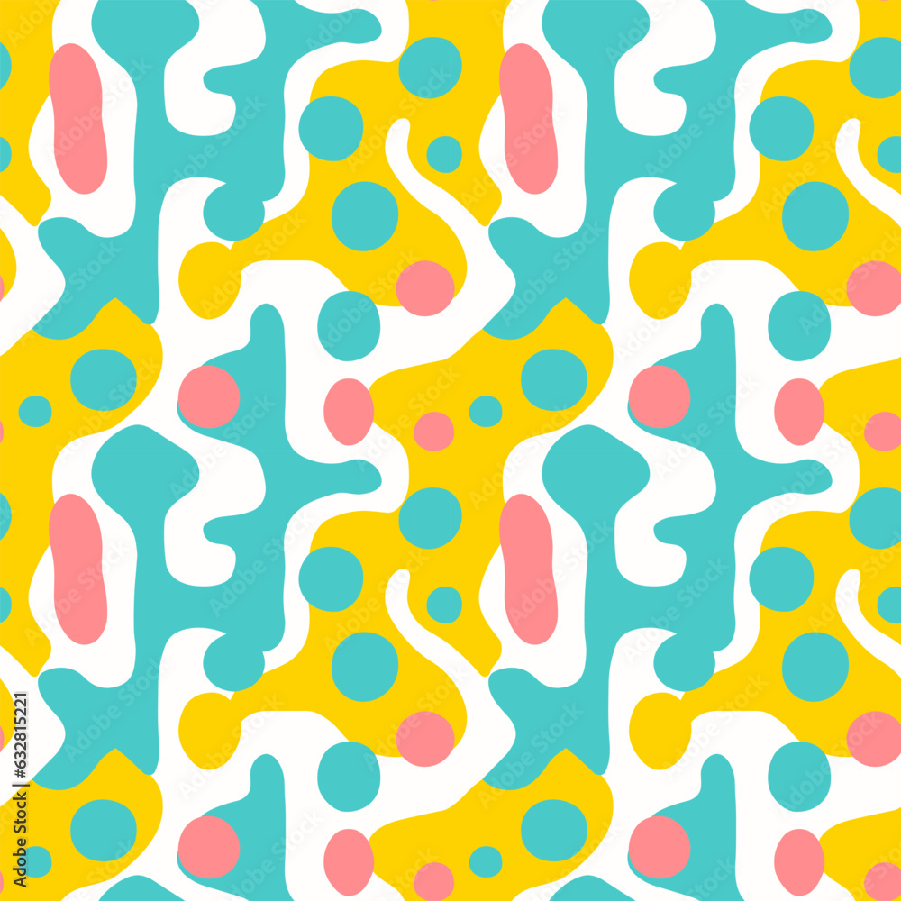 An abstract pattern with sweet geometry, combining shapes and colors in a delightful design. This playful and modern graphic is perfect for fashion, textiles, or any creative visual expression.