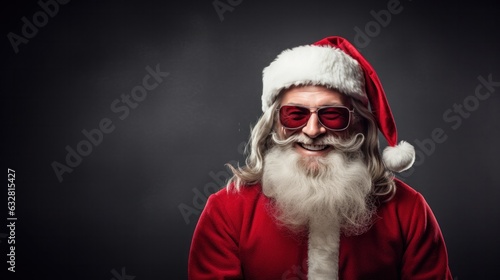 Smiling hipster Santa Claus with copy space.