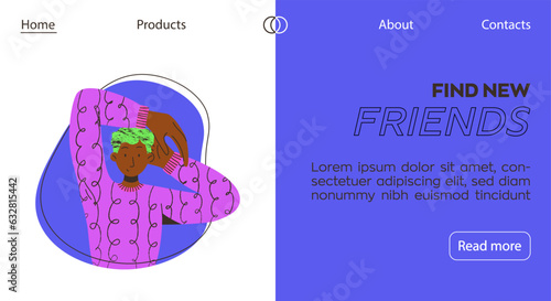 Colorful banner for website with illustration of young black-skinned man. Web banners. Trendy vector flat style. Color block. International day of young people.