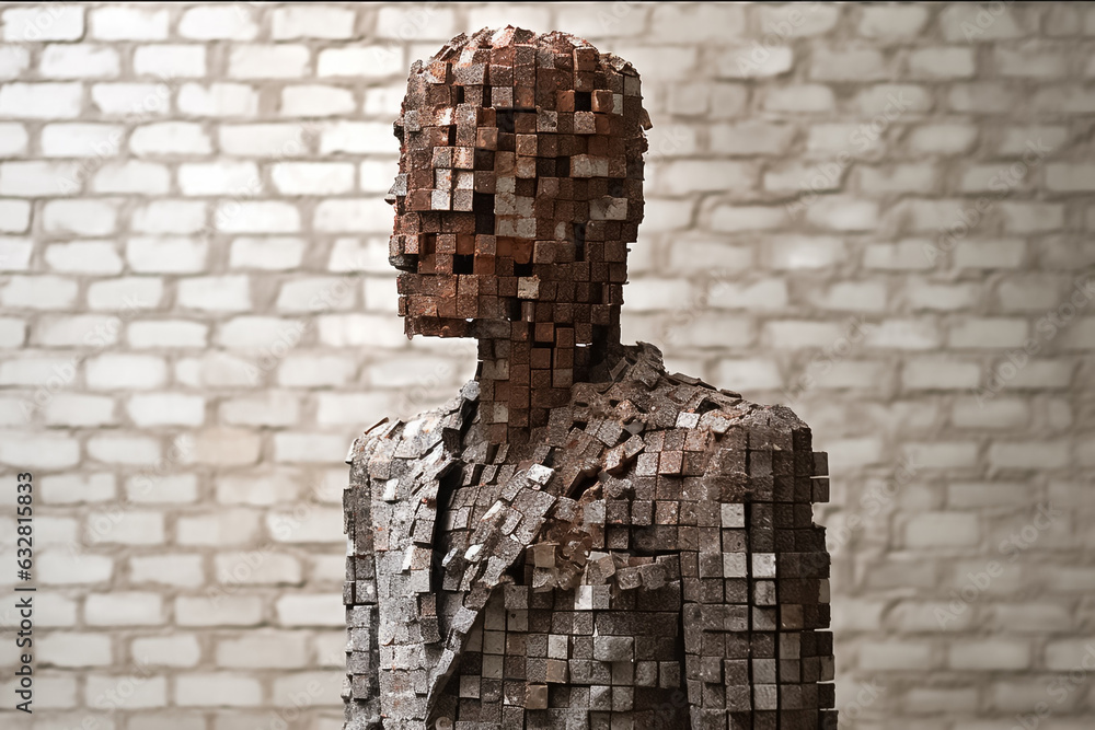 © Surachetsh - a man fragmented into cube-like pieces, forming a mosaic that represents feelings of confusion, suspicion, pressure, and depression experienced. Generative AI. © Surachetsh - a man fragmented into cube-like pieces, forming a mosaic that represents feelings of confusion, suspicion, pressure, and depression experienced. Generative AI.