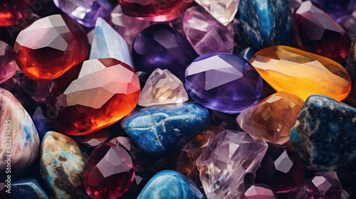 Close-up Jewels, mineral gems and crystals background.