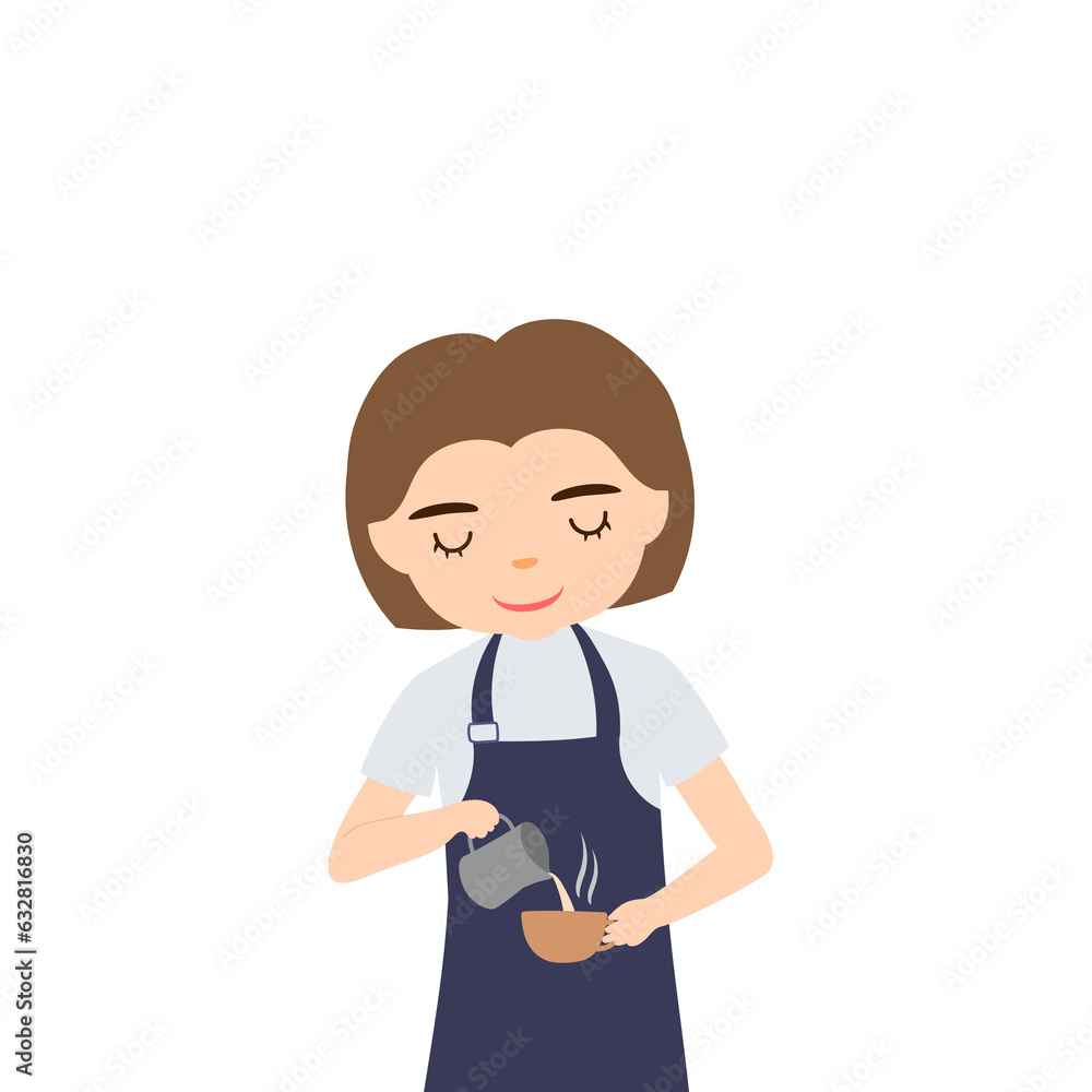 woman barista character pouring a coffee woman barista character pouring a coffee