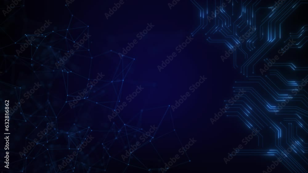 Abstract geometric background with moving lines, dots and triangles. Science, medicine technology. Digital Research Medical Connection. Artificial Intelligence, Blockchain, Big Data, Network Security
