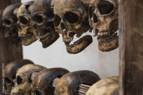 Skulls in a row representation of Aztec or Mexica Tzompantli photo