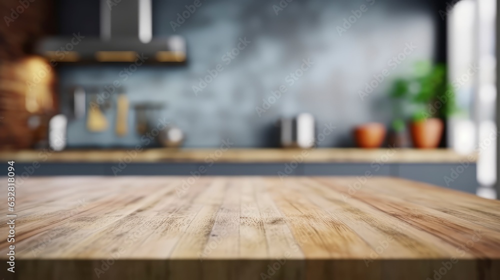 Textured Table Top in Kitchen with Blurred Background