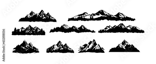 Set of mountain landscape silhouette isolated on white background. Nature hills vector illustration