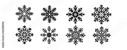 Set of snowflakes silhouette isolated on white background. Christmas and Happy new year decorative element vector illustration