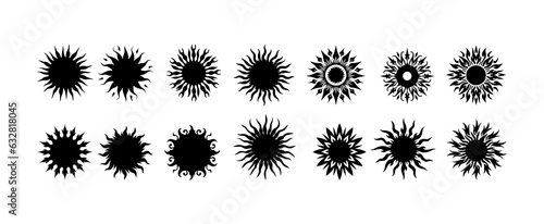 Set of mystical sun graphic design silhouette isolated on white background. Abstract boho celestial sun symbol vector illustration