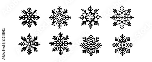 Set of snowflakes silhouette isolated on white background. Christmas and Happy new year decorative element vector illustration