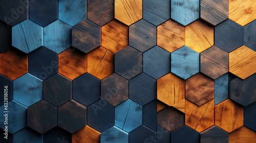 Hexagon of wood pattern background. Old wooden texture in honeycomb form of tiles.