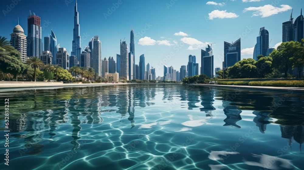 Fototapeta premium Panoramic landscape scenery of a modern city skyline with skyscrapers