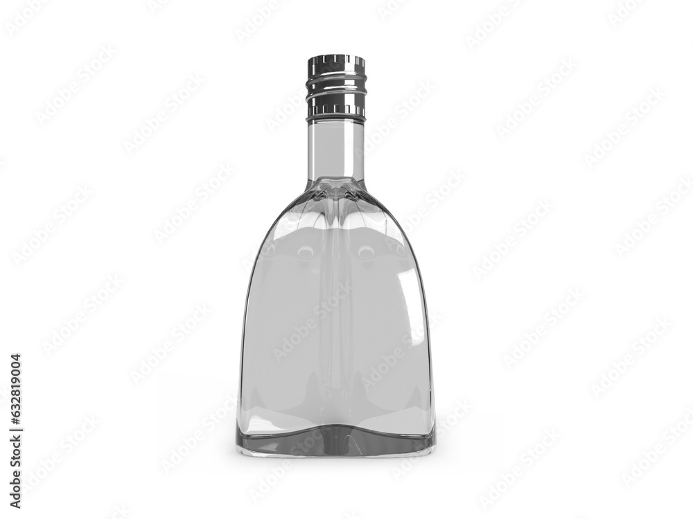 Curved Glass Bottle 3D Illustration Mockup Scene Curved Glass Bottle 3D Illustration Mockup Scene