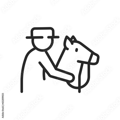 Horse Riding Icon. Vector Outline Editable Sign of Person on Horseback. Linear Minimal Illustration for Equestrian Adventure and Outdoor Riding.
