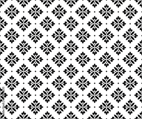Flower geometric pattern. Seamless vector background. Black and white ornament