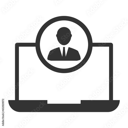 Vector illustration of laptop account icon in dark color and transparent background(PNG).