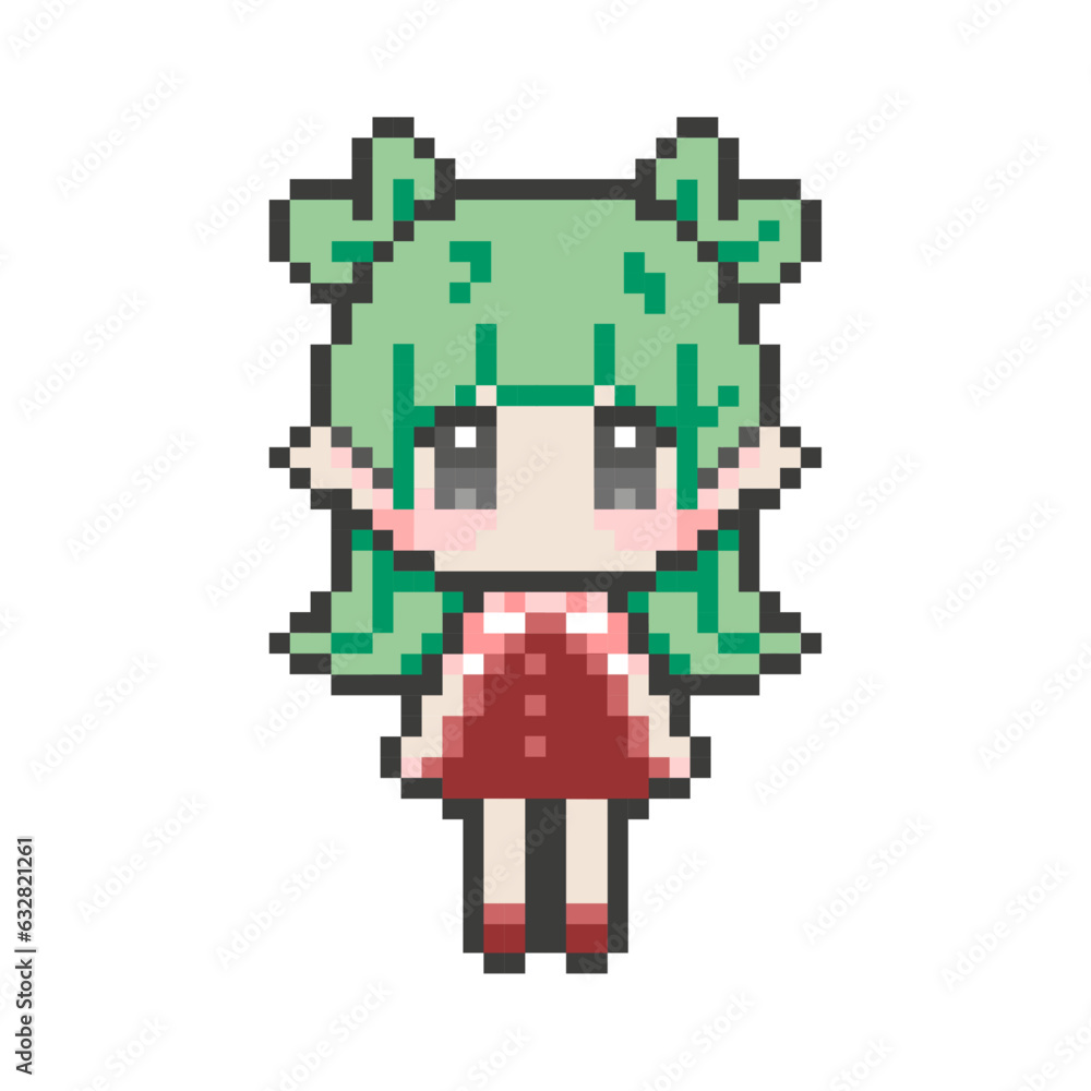 Fototapeta premium Pixel art. A character in the style of pixel art. A girl in a dress. Vector illustration