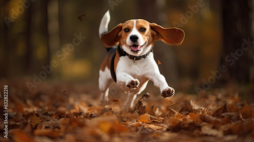 Dog Beagle jump over the leaves autumn mood © LightoLife