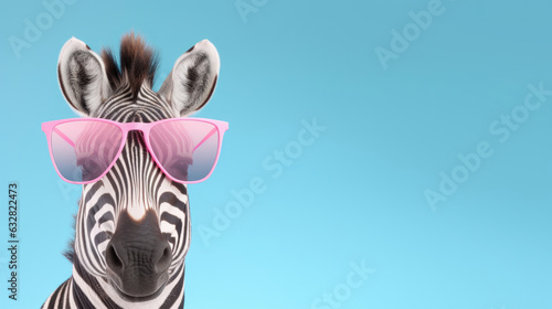 zebra Portrait of Animal in fashion with pastel color background