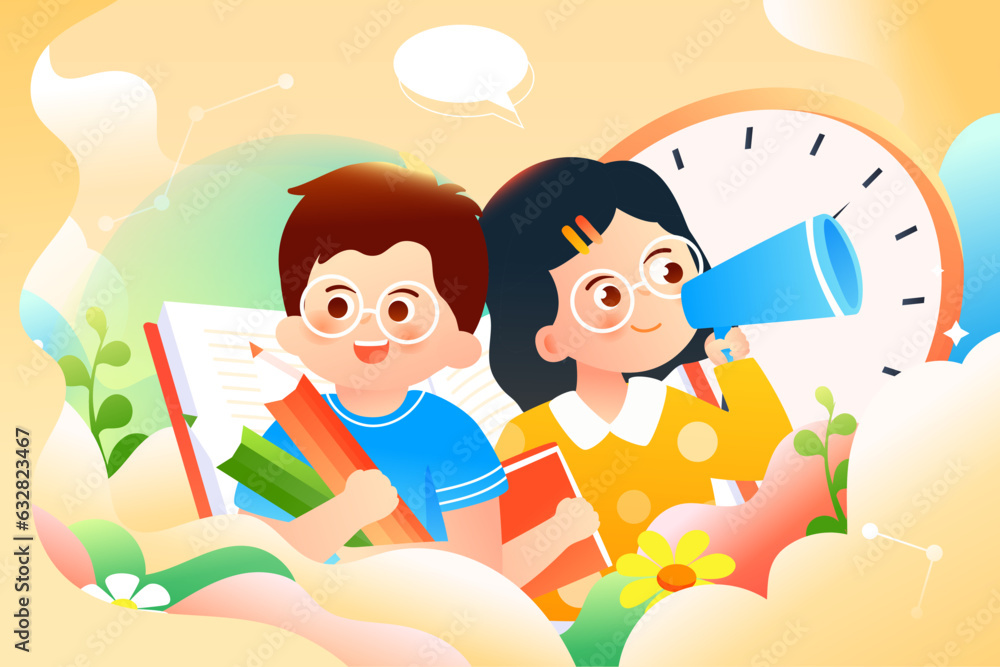 School season children learn to read and educate classmates back to school vector illustration