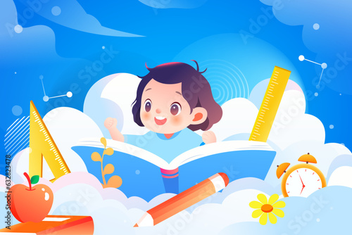 School season children learn to read and educate classmates back to school vector illustration