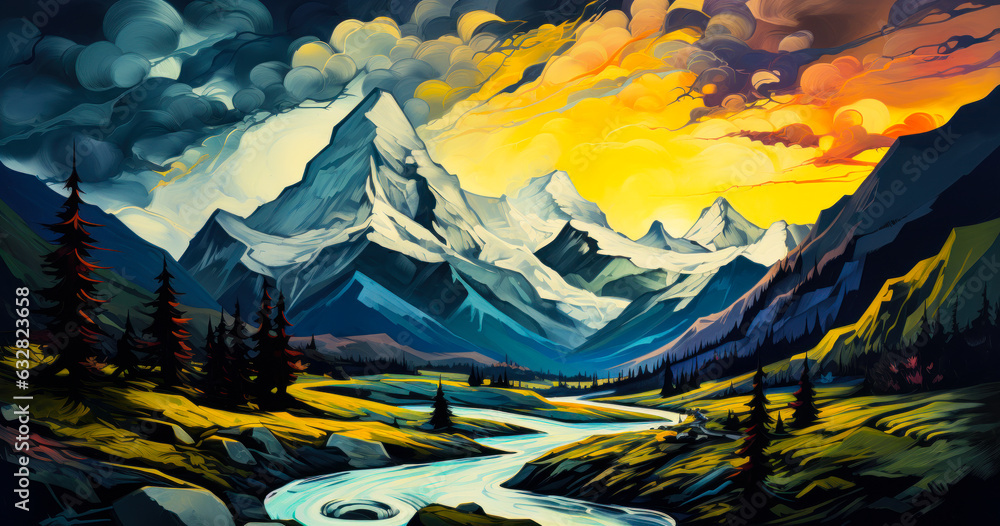 Abstract Nature: Colorful Mountain Range Art