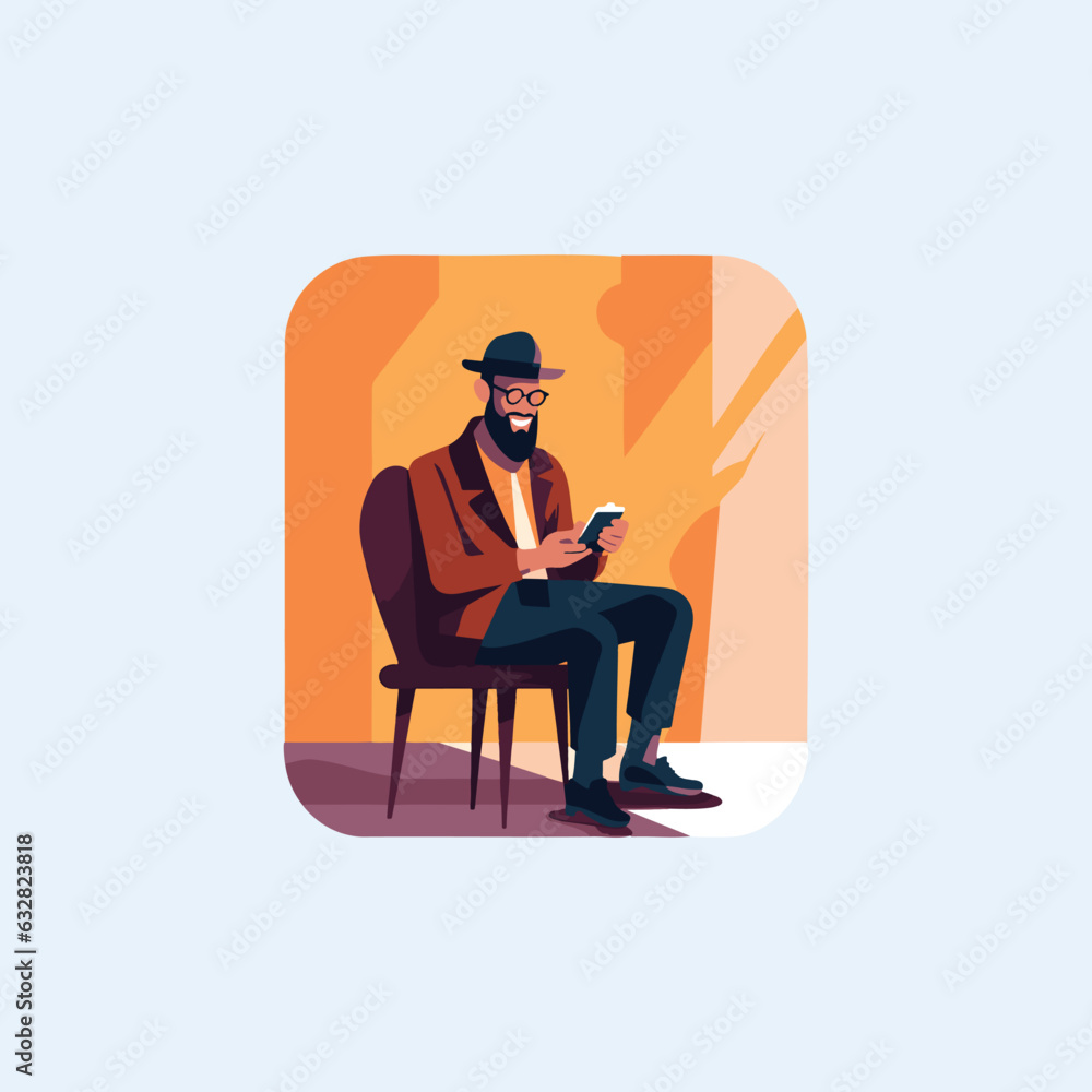 man with hat sitting on cell phone