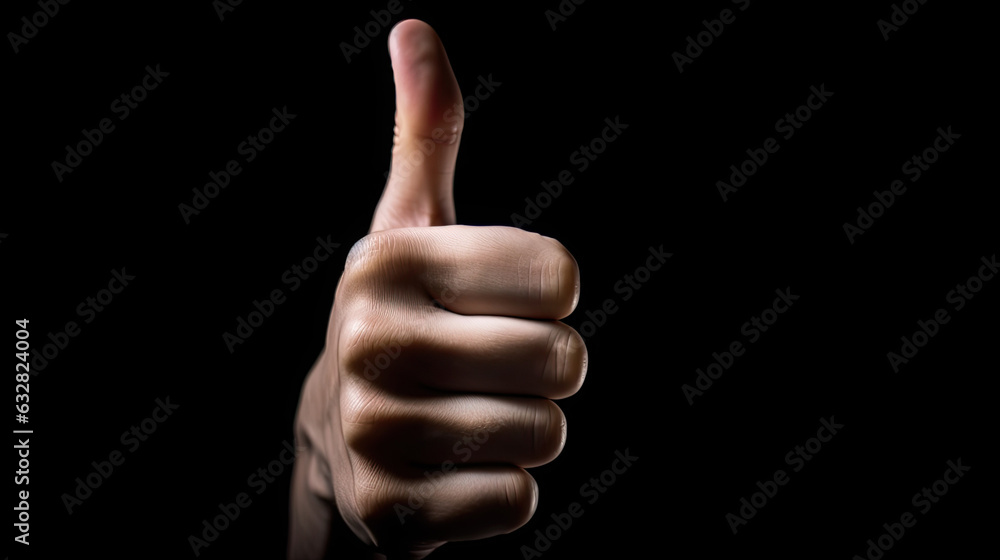 Gesture thumb up of human hand photo isolate on black background Gesture thumb up of human hand photo isolate on black background