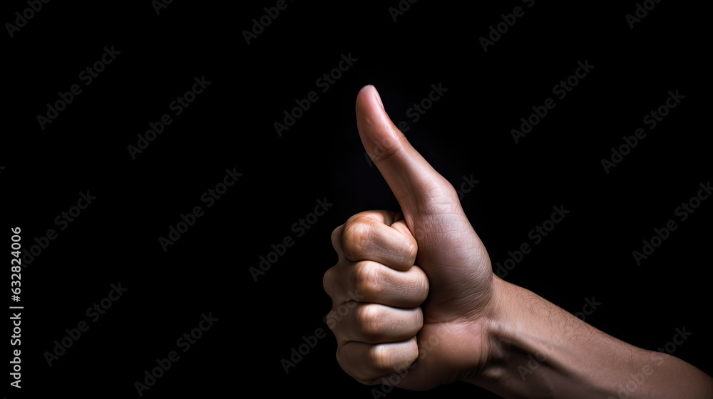 Gesture thumb up of human hand photo isolate on black background Gesture thumb up of human hand photo isolate on black background