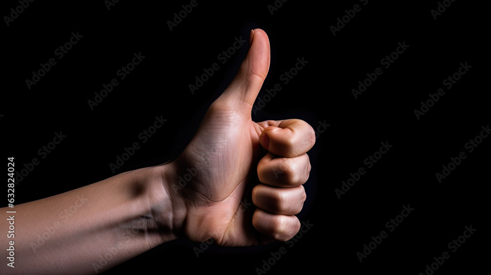 Gesture thumb up of human hand photo isolate on black background Gesture thumb up of human hand photo isolate on black background