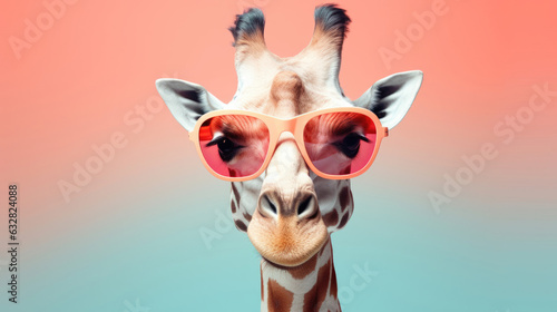 giraffe Portrait of Animal in fashion with pastel color background