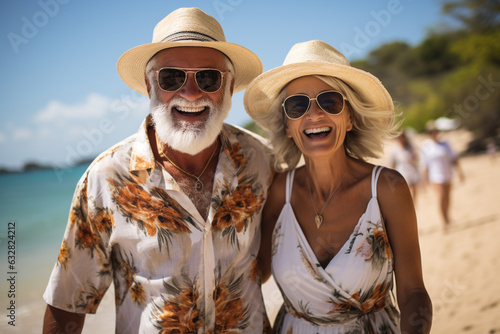 Senior couple having fun in the beach with sun glasses smiling © FotoAndalucia