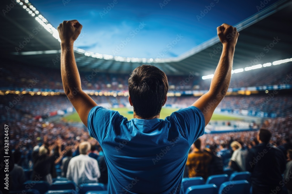Fototapeta premium Sport fans cheer and celebrating a winning tournament in stadium. Generative AI