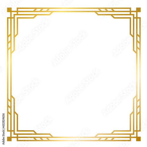Art Deco gold square frame vintage frame line geometric wedding label card frame png transparent background