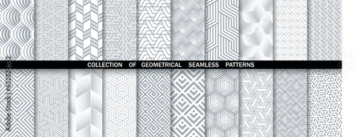 Geometric set of seamless gray and white patterns. Simpless vector graphics.