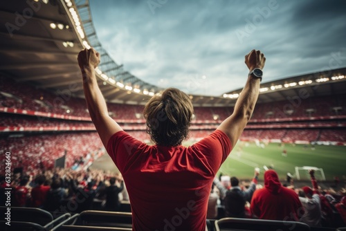 Sport fans cheer and celebrating a winning tournament in stadium. Generative AI