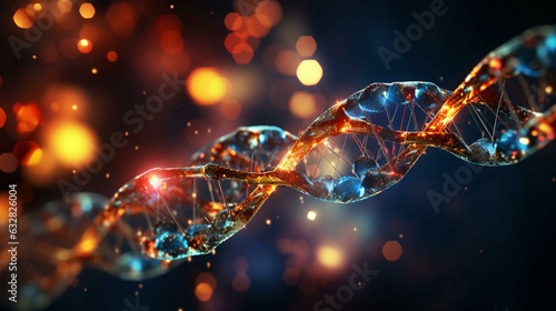 Beautiful colored bright abstract futuristic scientific glowing dna helix. AI generated