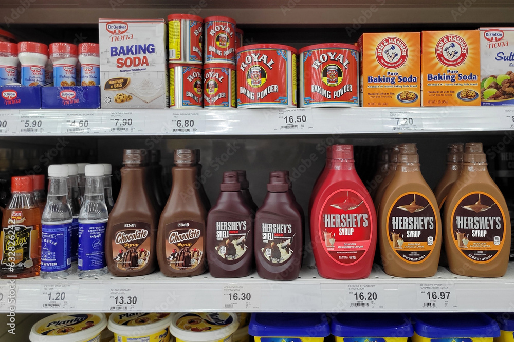 PENANG, MALAYSIA 11 JULY 2023 Various choice of baking ingredients