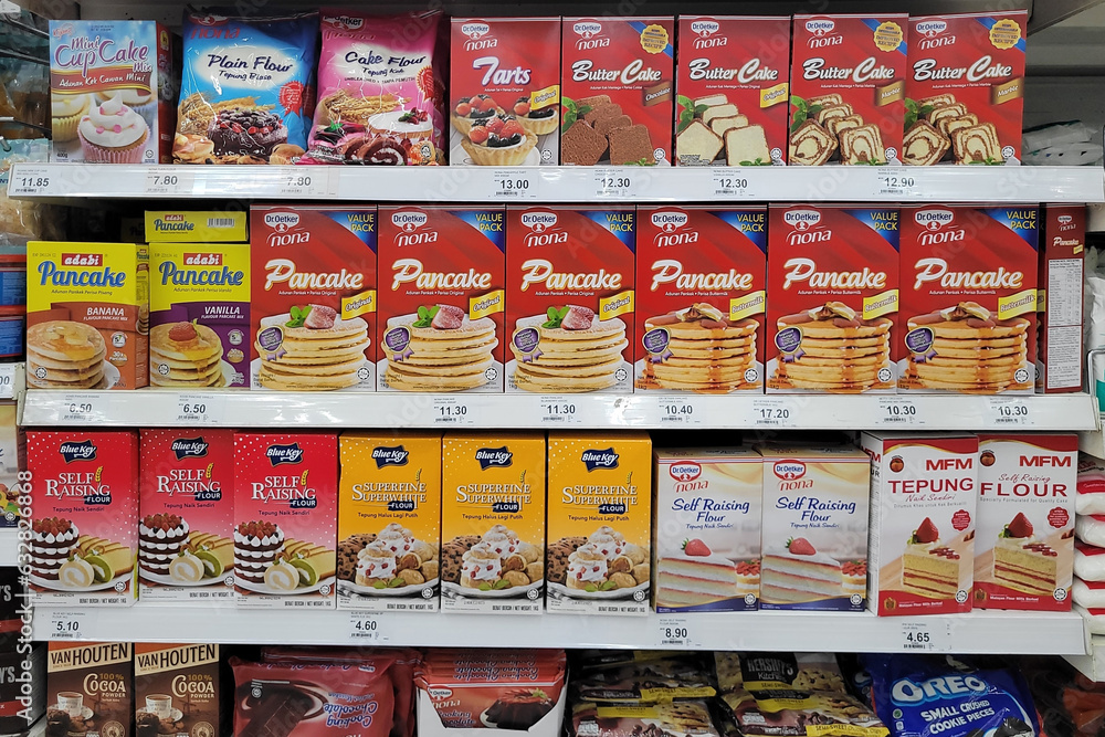 PENANG, MALAYSIA 11 JULY 2023 Various choice of baking ingredients