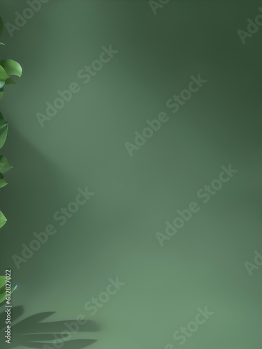 Ornate Shiny Leafy Leaves In Green Natural Blank Nature Background Stage show scene concept. ai generated