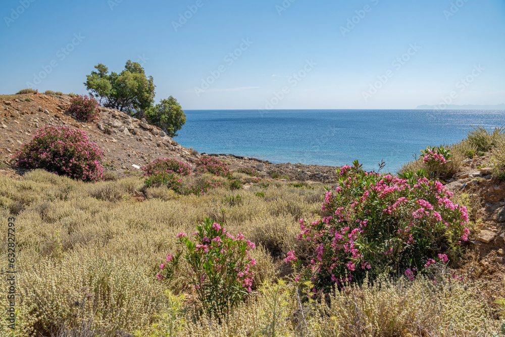 Beautiful coastal view of Kolymvari (Kolymbari) in summer, Platanias, Crete, Greece