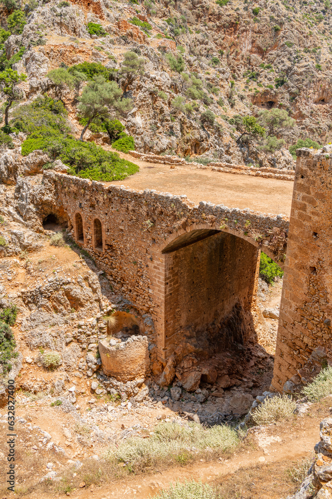View of the ruins of The Monastery Katholiko, Akrotiri peninsula, Crete, Greece