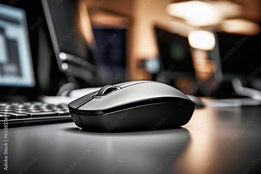 black computer mouse on office desk black computer mouse on office desk