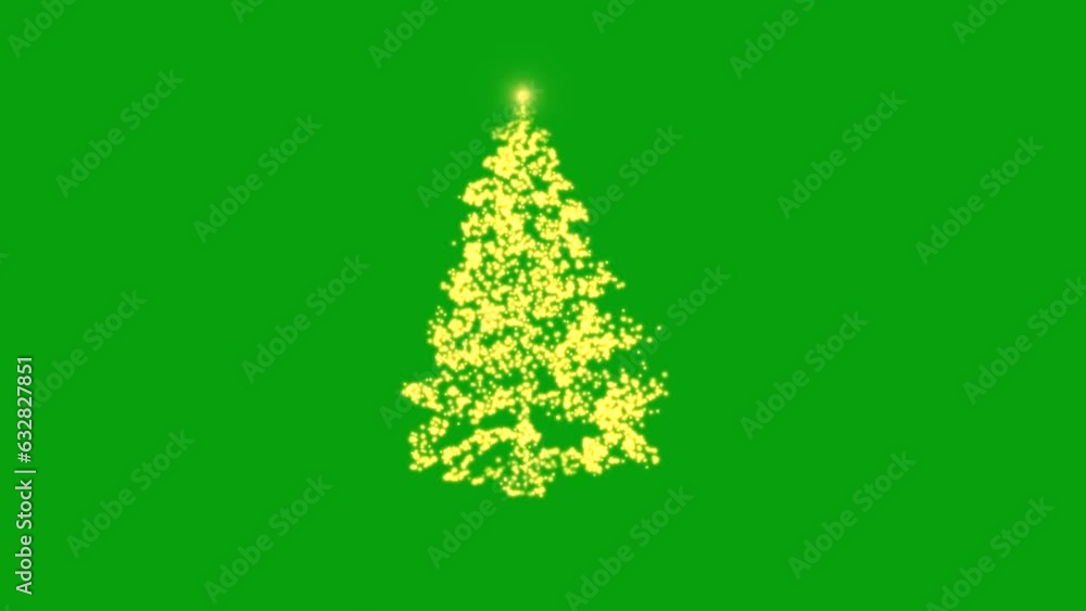 Christmas tree decoration with yellow blinking lights on green screen background
