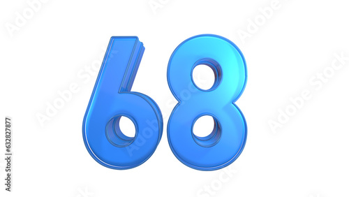 Creative blue glossy 3d number 68