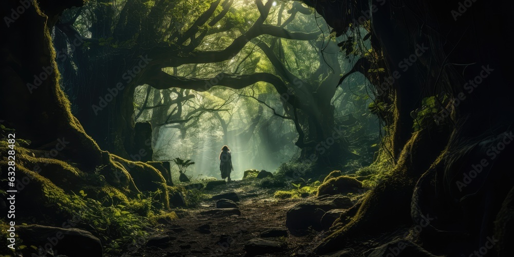 Picture a mysterious forest where witches and magical creatures meet.