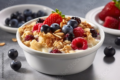 Fit and healthy baked oats with nuts and fruits. 