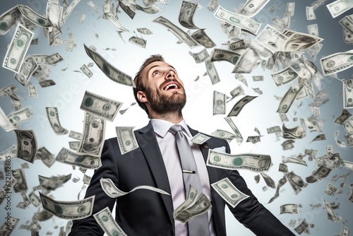 Man with cash falling from ...