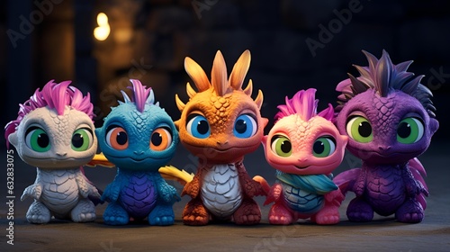 Adorable Dinosaur Puppies: Whimsical White, Blue, Orange, Pink, and Purple Cuties